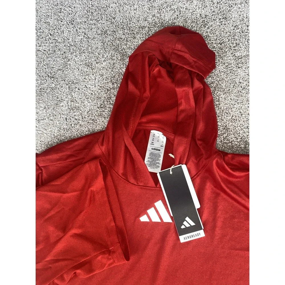 Adidas Aero Ready Short Sleeve Hoodie Pullover Mens LT (LT2) Red Performance Gym